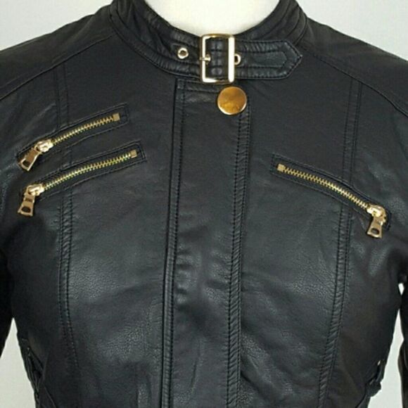 Women's Vegan Leather Motto Jacket Black‎ - Picture 3 of 6